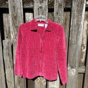 Alfred Dunner Fuchsia Zip-Up Cardigan